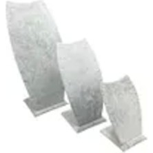 Şık Gri Süet Kumaş Üçlü Takım Kolye ve Zincirli Ayak Standı