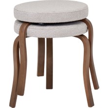 Vilinze Ege Teddy Kumaş Kestane Ahşap Ayak Istiflenebilir Mutfak-Balkon Taburesi (2 Adet)