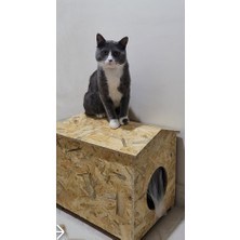 Melada Mobilya Kedi Evi Dış Ortam Uygun Ahşap Kedi Evi Osb 39x37x34 cm