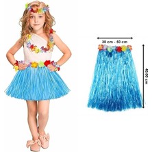 Rivera Tech Rvrstr4 Yetişkin ve Çocuk Uyumlu Mavi Renk Püsküllü Hawaii Luau Hula Etek 40 cm