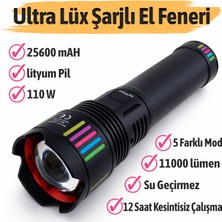 Badem10 Şarjlı Metal El Feneri 110W 25600MAH 11000 Lümen Profesyonel Güçlü Aydınlatma Güçlü Işık