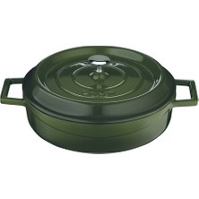 Lava Döküm Çok Amaçlı Yayvan Tencere 24 cm Yeşil Emaye Kaplama ile Kolay Temizlik