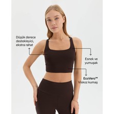 Ayma Active Kahverengi Yüzücü Askılı Kare Yaka Yoga Pilates Spor Sütyeni