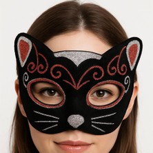 Rivera Tech Rvrstr4 Kadife Dokulu Sim Detaylı Işıltılı Kedi Maskesi Kırmızı Gümüş 20X13 cm