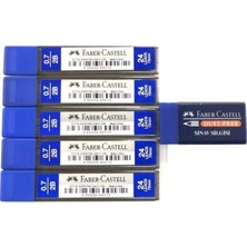 eOfis Faber-Castell 0.7 Uç Mavi 5'li Paket Kalem Uçları + Orta Boy Sınav Silgisi