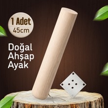 Badem10 Bohem 45 cm (1 Adet) Doğal Ahşap Boyasız Silindir Sehpa Ayağı - (1 Adet) 8x8 Metal Montaj Aparatı