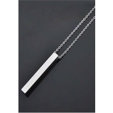 The Collection Uzun Bar Dikdörtgen Gümüş Çelik Kolye Erkekler İçin Şık Tasarım