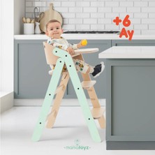 Mamatoyz Ahşap Mama Sandalyesi Katalanabilir- All In One Mint Model - Ahşap Ön Tabla ve Silikon Mat - 5 Noktalı Emniyet Kemeri Aksesuarları Dahil - EN14988 Mama Sandalyesi Standardı Testine Sahip 
