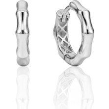 Söğütlü Silver 925 Ayar Gümüş Küpe Beyaz Altın Rodyumlu Kaplama Bambu Formlu Halka Küpe SGTL13277RODAJ