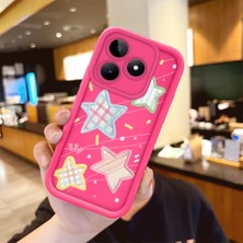 HONTINGA Realme C53 ile Uyumlu Kılıfı Düşüme önleyici Basitlik Anti Düşme Kamera Korumali şirin Renkli yıldız Desen Gül Kırmızı Yumuşak Silikon Telefon Kılıfı Kadın ve erkek için uygundur K8-0066
