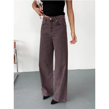 Zeo Basic Kadın Bordo Baggy Jean Yüksek Bel Geniş Paça Kot Pantolon