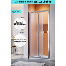 Monaqua Armont Akordiyon Katlanır Duşakabin Ön Cephe Satine Buzlu Temperli Cam Parlak Eloksal Gri Profil