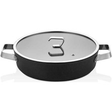 Oms Durastone 28 cm Peek Indüksiyon Taban Sığ Tencere Siyah