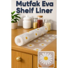 Şeffaf Papatya Desenli Kaydırmaz Raf Örtüsü 45X1000 Cm, Eva Dolap ve Çekmece Astar