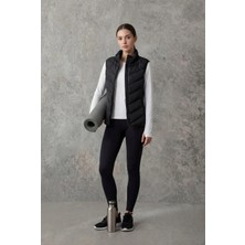 Mmetalic Siyah Kapitone Kolsuz Slim Fit Dik Yaka Fermuarlı Cepli Kadın Şişme Yelek Mtlcy1