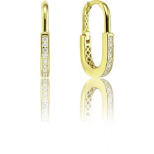 Söğütlü Silver 925 Ayar Gümüş Küpe Altın Kaplama Zirkon Taşlı Dikdörtgen Halka Küpe - Geometrik Tasarım SGTL13271GOLD