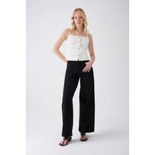 Zeo Basic Kadın Baggy Jean Yüksek Bel Geniş Paça Kot Pantolon