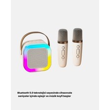 Rivera Tech Rvrhb Karaoke Hoparlör Taşınabilir Çift Mikrofonlu ve LED Işıklı Bluetooth 5.0