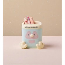 Hediye Fikri Kişiye Özel Mavi Renk Sevimli Penguen Kalemlik Kalem Kutusu ve Kalemtıraş 11X9.5X9.5 cm