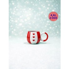 KYA CERA Kırmızı Şeritli Kırmızı Kalp Kabartmalı Tekli El Yapımı Kupa