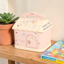 Hediye Fikri Kişiye Özel Masal Evi Işıklı Kumbara Sevimli Çocuk Odası Gece Lambası 20 cm x 15.5 cm Pembe Renk