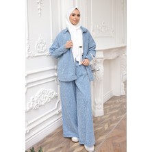 İmaj Butik Mavi Lazer Kesim Kot Ceket Pantolonlu Takım