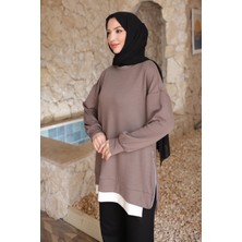 İmaj Butik Koyuv Vizon Bisiklet Yaka Yan Fermuarlı Tunik