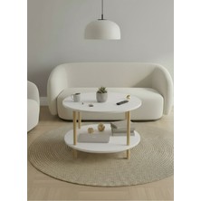 Macco Mobilya Yuvarlak 2 Katlı Ahşap Orta Sehpa - Çok Amaçlı Salon Sehpası