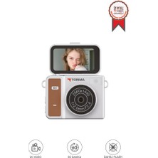 Torima Mini Dijital Kamera 2k Flip Ekranlı Selfie Video Vlog Kamerası CMR46 Kahverengi