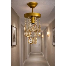 Ömür Avize 15 cm Kristal Taşlı Eskitme Gold Kasalı Avize