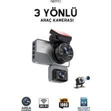 Neffo 3 Kameralı Araç Kamerası Wifi / Geri Görüş Kamerası /1080P Fhd/ 170° Ultra Geniş Açı/gece Görüş/ G-Sensörü
