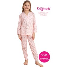 Tarık Kids Homewear Tarık Homewear Kız Çocuk Pembe Hayvan Desenli Gömlek Yaka Önden Düğmeli Pamuklu Mevsimlik Uzun Kol Pijama Takımı-Dar Kalıp