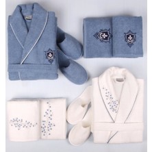 Baveno %100 Pamuk Bornoz Seti Aile Çeyiz Seti Renkli 8 Parça Bayan Ve Erkek Bornozlar