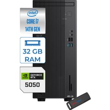 Asus Expertcenter D501MER  Intel® Core™ İ7-14700 32GB Ddr5 1tb SSD 8GB/RTX5050 Freedos Mini Tower Masaüstü Bilgisayar WD501MER27F13+ZETTAUSBBELLEK