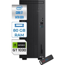 Asus Expertcenter D501MER  Intel® Core™ İ7-14700 80GB Ddr5 512GB SSD 4GB/GT1030  WIN11HOME Mini Tower Masaüstü Bilgisayar WD501MER21H27+ZETTAUSBBELLEK