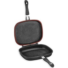 Schafer Çift Taraflı Tava 34 Cm Granit Yapışmaz Özellikli Siyah Renkli Mutfak Gereci