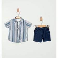 Chicsy Baby Tarz Gömlekli Çizgili Belden Ayarlanabilir Kısa Kollu Şortlu 3\'lü Takım Bayramlık Düğünlük