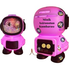 Hediye Fikri Kişiye Özel Işıklı Astronot Tasarımlı Kumbara 11 cm x 11 cm 17,6 cm Mor Renk