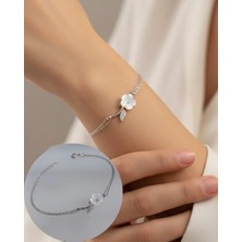 Keskin Gümüş 925 Ayar Gümüş Zirkon Taşlı Beyaz  Manolya Çiçeği Tasarım Kadın Bileklik