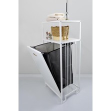 Metal Kirli Sepetli 2 Raflı Çok Amaçlı Banyo Düzenleyici Raf Organizer Beyaz – MRS-007 C1-1-369