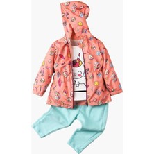 Kidex’s Baby Donet Desenli Kapüşonlu Tatlı Unicorn Içi Pamuklu Yağmurluk Bebek Takımı