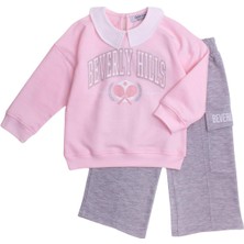 Chicsy Baby Tarz Yaka Detaylı Yazı Baskılı Oversize  Alt Üst Bebek Çocuk Eşorfman Takımı