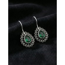 Roza Silver 925 Ayar Gümüş Zümrüt Taşlı Elişi Geleneksel Damla Telkari Küpe