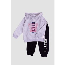 Chicsy Baby Kapüşonlu Oversize Yazı Baskılı Alt Üst Bebek Çocuk Eşorfman Takımı