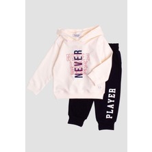 Chicsy Baby Kapüşonlu Oversize Yazı Baskılı Alt Üst Bebek Çocuk Eşorfman Takımı