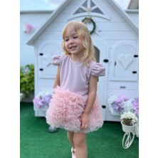 The Littles Kids Kız Çocuk Pembe Renk Simli Kurdele Detaylı Fermuarlı Içi Astarlı Tüllü Etekli Abiye Elbise