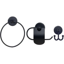 Aksesuar Seti Yuvarlak Havluluk Kapaklı Tuvalet Kağıtlığı 3 Lü Set Siyah