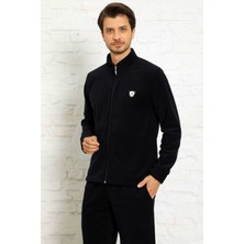 Pijama Evi Lacivert Uzun Kollu Polar Erkek Pijama Takımı Önden Fermuarlı Slimfit Kesim