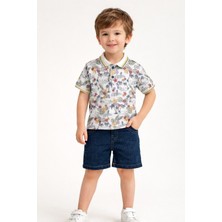 Chicsy Baby Tarz Lakos Palmiye Desenli Belden Ayarlanabilir Kısa Kollu Şortlu 2\'li Takım Çocuk ve Bebek Giyim Öz