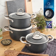 Karaca BioDiamond Steel Plus 6 Parça Midi Tencere Seti Granit Kaplama 22 cm Çelik Gövde